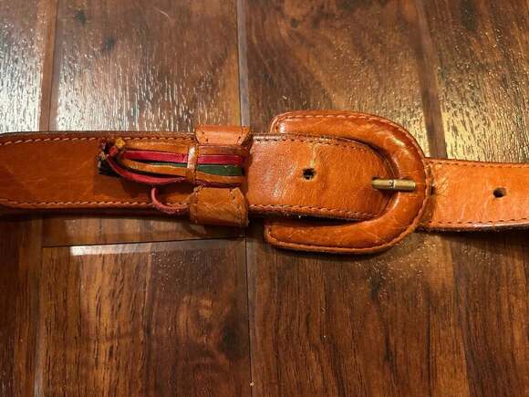 Dockers Other - Vintage Dockers Brown Leather Belt Size L w/Leather Buckle and Colorful Tassels